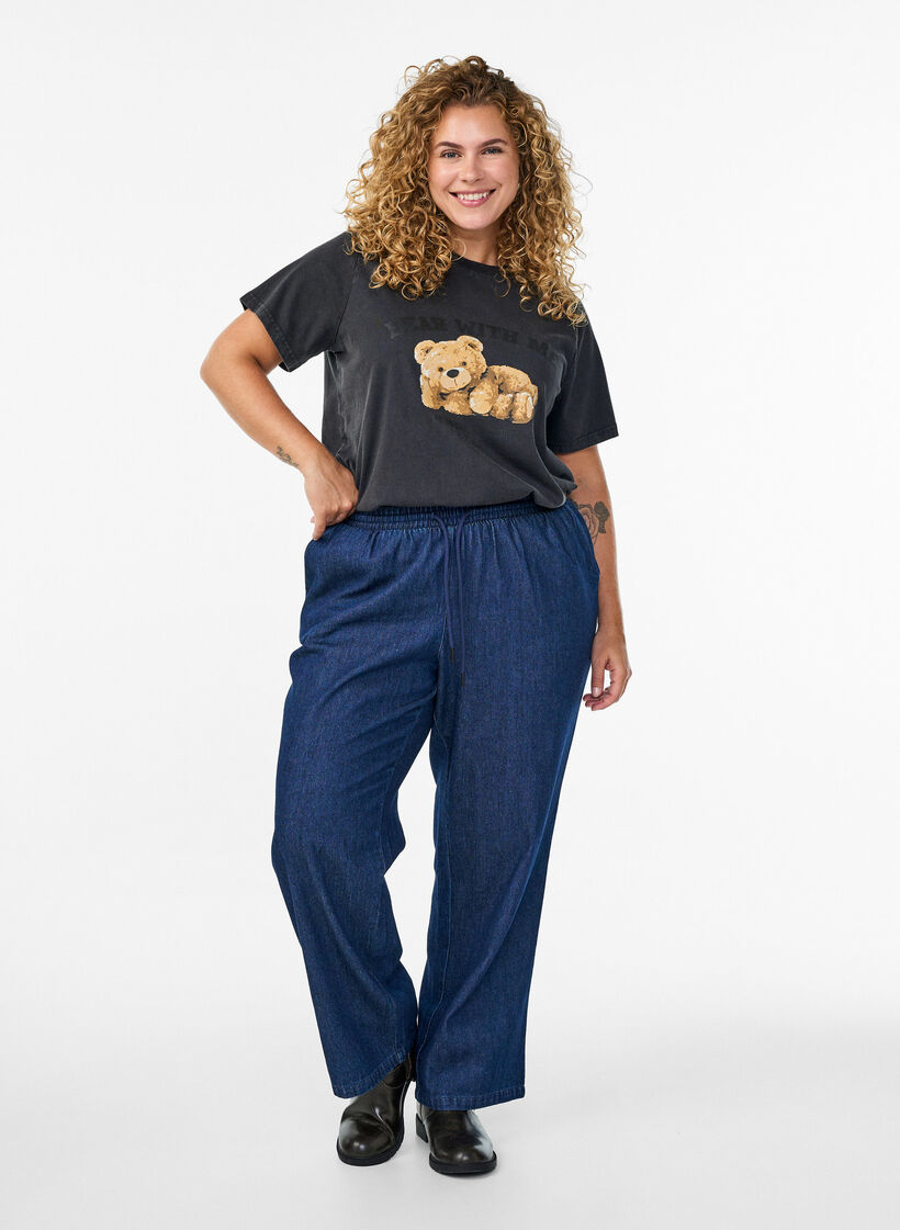 T-skjorte med teddybjørn-trykk og vasket utseende, Grå, Model image number 1