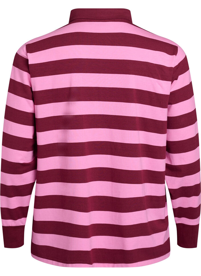 Langermet poloskjorte med striper, Mørk Bordeaux, Packshot image number 1