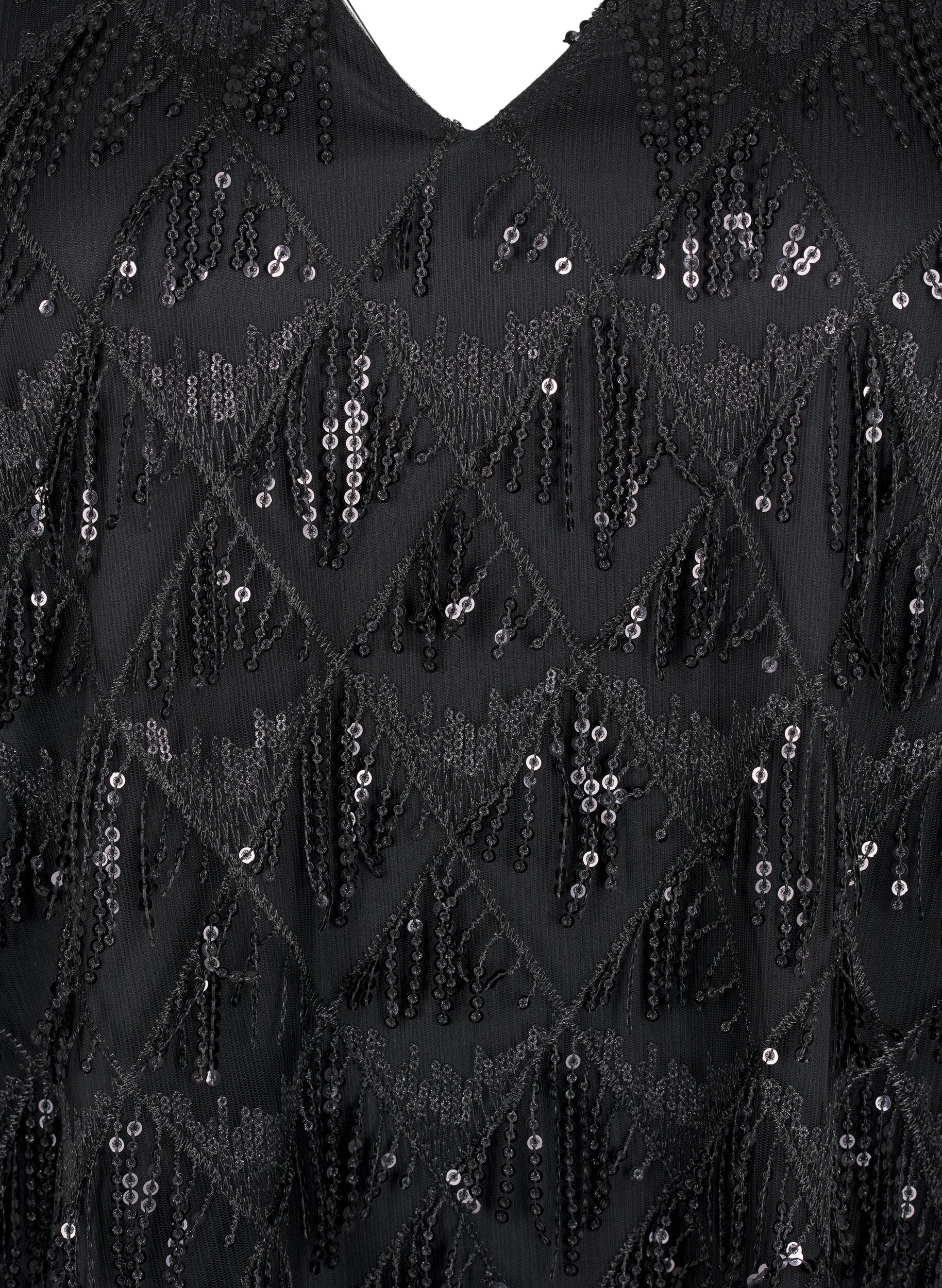 Zizzi Festbluse med paljettfrynser og 3/4-ermer., Black, Packshot image number 2