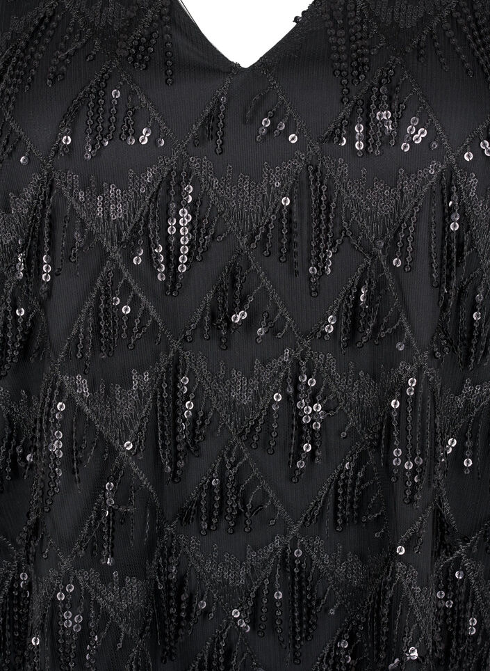 Festbluse med paljettfrynser og 3/4-ermer., Black, Packshot image number 2