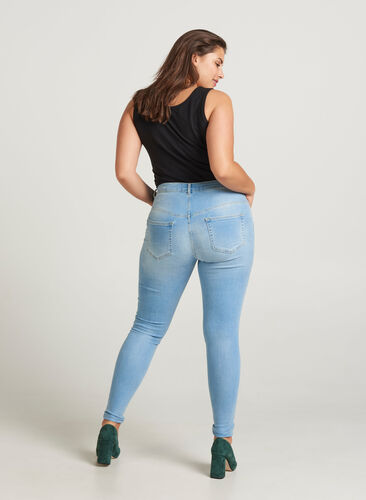 Super slim Amy jeans med høyt liv, Light blue denim, Model image number 0