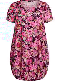 Kortermet bomullskjole med trykt mønster, Svart