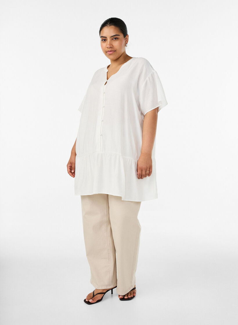 L&oslash;s tunika med kr&oslash;llet struktur og volangkant, Vanilje, Model image number 1