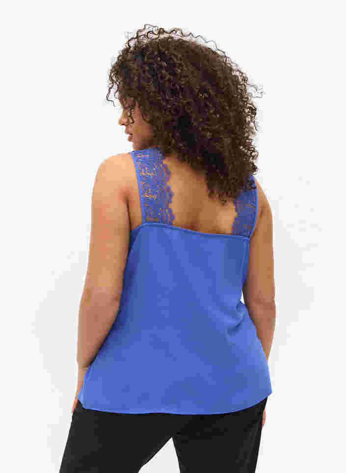 Topp med V-hals og blonder, Dazzling Blue, Model