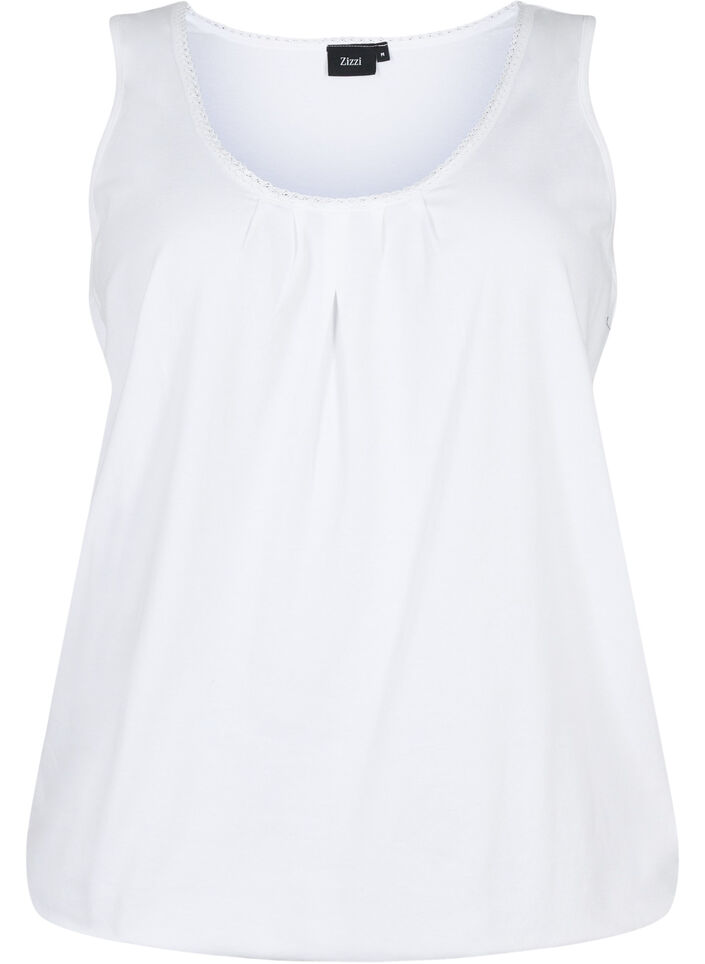 Bomullstopp med rund hals og blondekant, Bright White, Packshot image number 0
