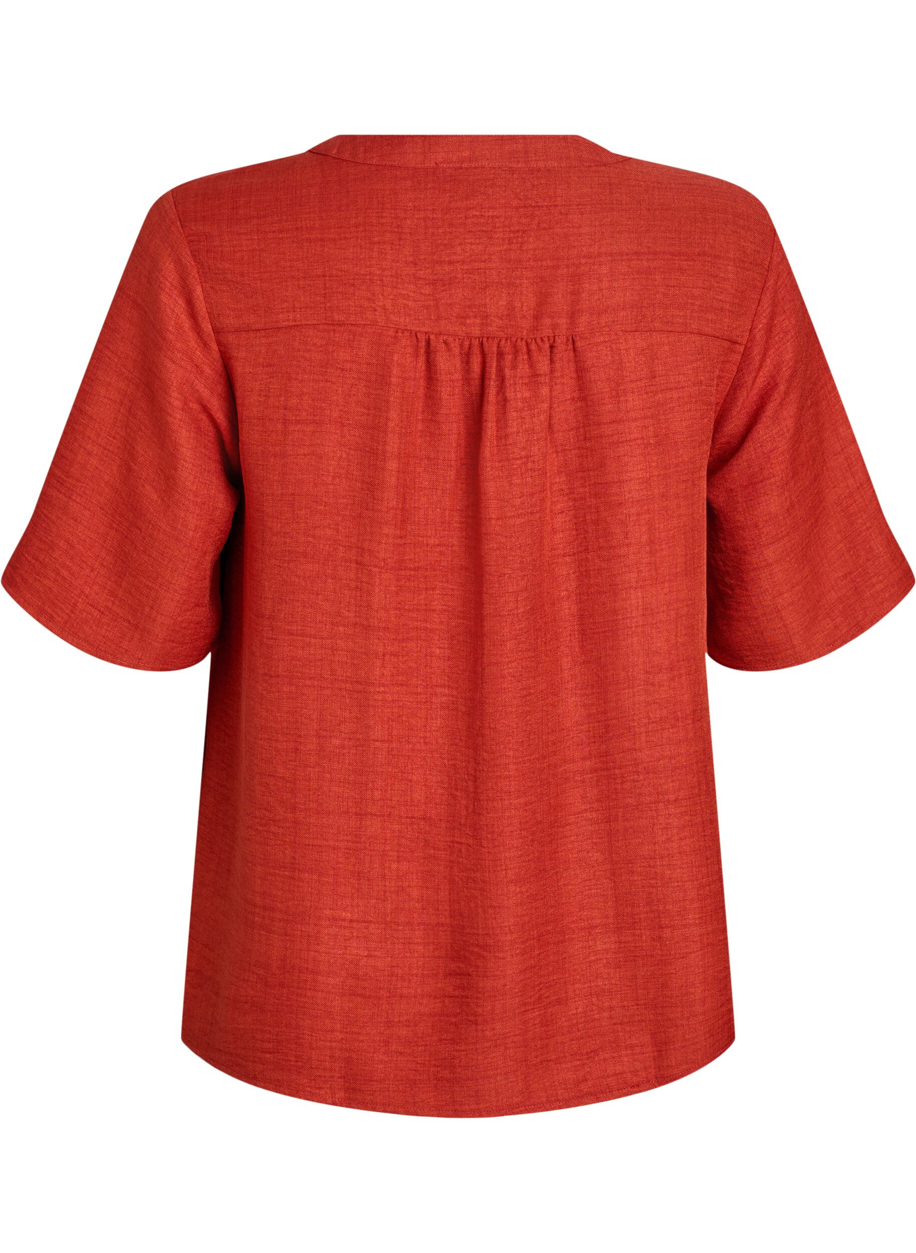 ZizziSkjortebluse med V-hals eog korte ermer, R&oslash;d, Packshot image number 1