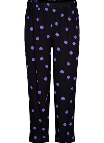 Bukser i viskose med prikker, Black w. Purple Dot, Packshot image number 0