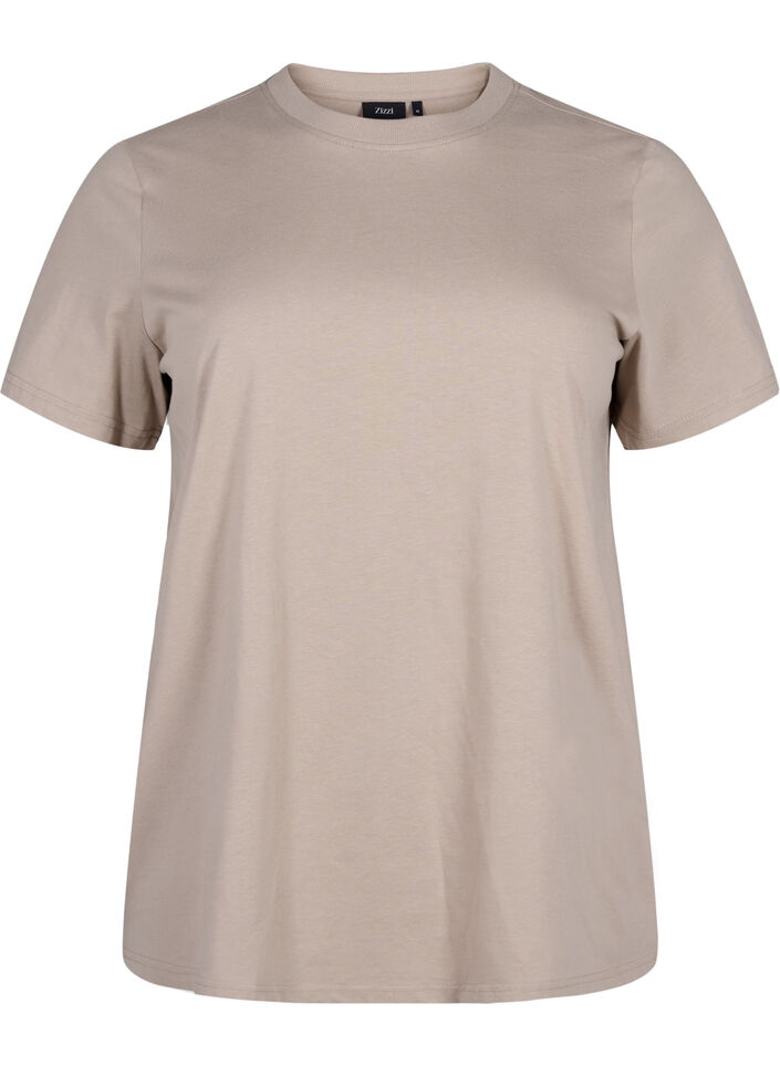 Basic T-skjorte i bomull med rund hals, Silver Mink, Packshot