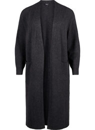 Lang strikket cardigan med lommer, Dark Grey Melange