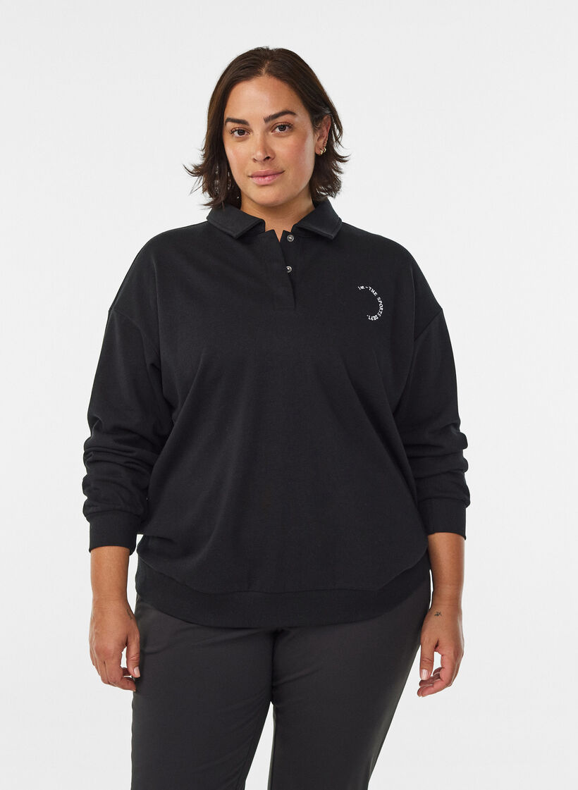 Sporty genser med krage, Black, Model