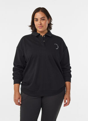 Zizzi Sporty genser med krage, Svart, Model image number 0