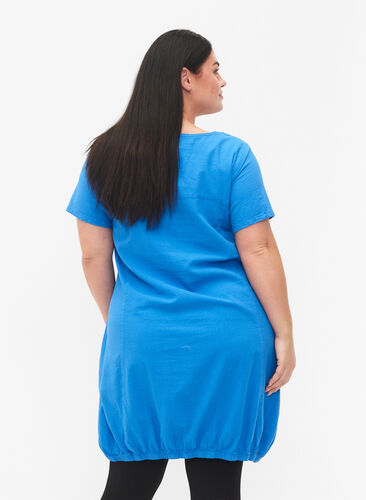 Kortermet kjole i bomull, French Blue, Model image number 1