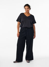 Loose fit-jeans med elastisk linning og snøring, Svart Loose fit-jeans med elastisk linning og snøring, Svart, Model