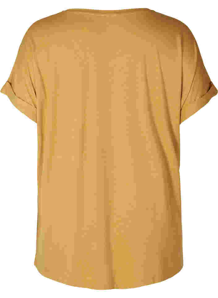 T-skjorte i viskosemiks med rund hals, Honey Mustard , Packshot image number 1
