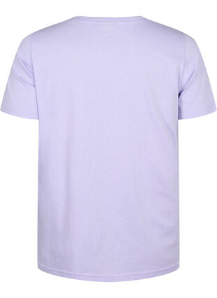 T-skjorte i bomull med rund hals og trykk, Lavender FACE, Packshot image number 1
