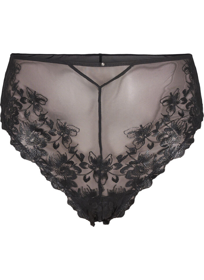 Mesh Brazilian-truser med broderi, Black, Packshot