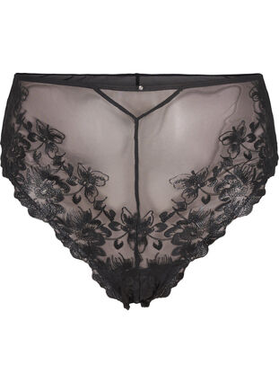 Zizzi Mesh Brazilian-truser med broderi, Black, Packshot image number 0