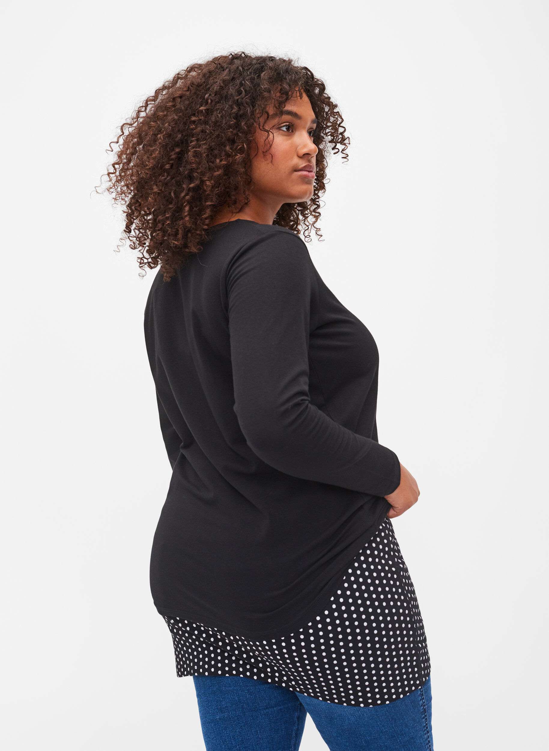 Zizzi Toppforlenger 2 stk., Black/Black Dot, Model image number 1