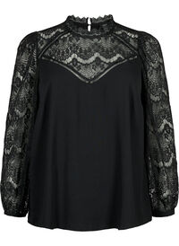 Langermet bluse med blonder