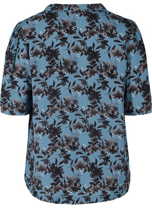 Bluse med blomstrete mønster, Blue w. Flower AOP, Packshot image number 1