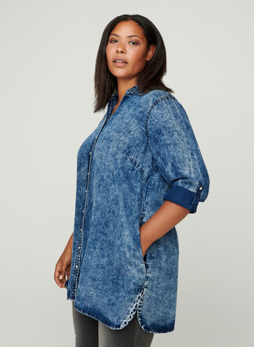 Lang skjorte i lyocell, Denim blue stone wash, Model image number 0