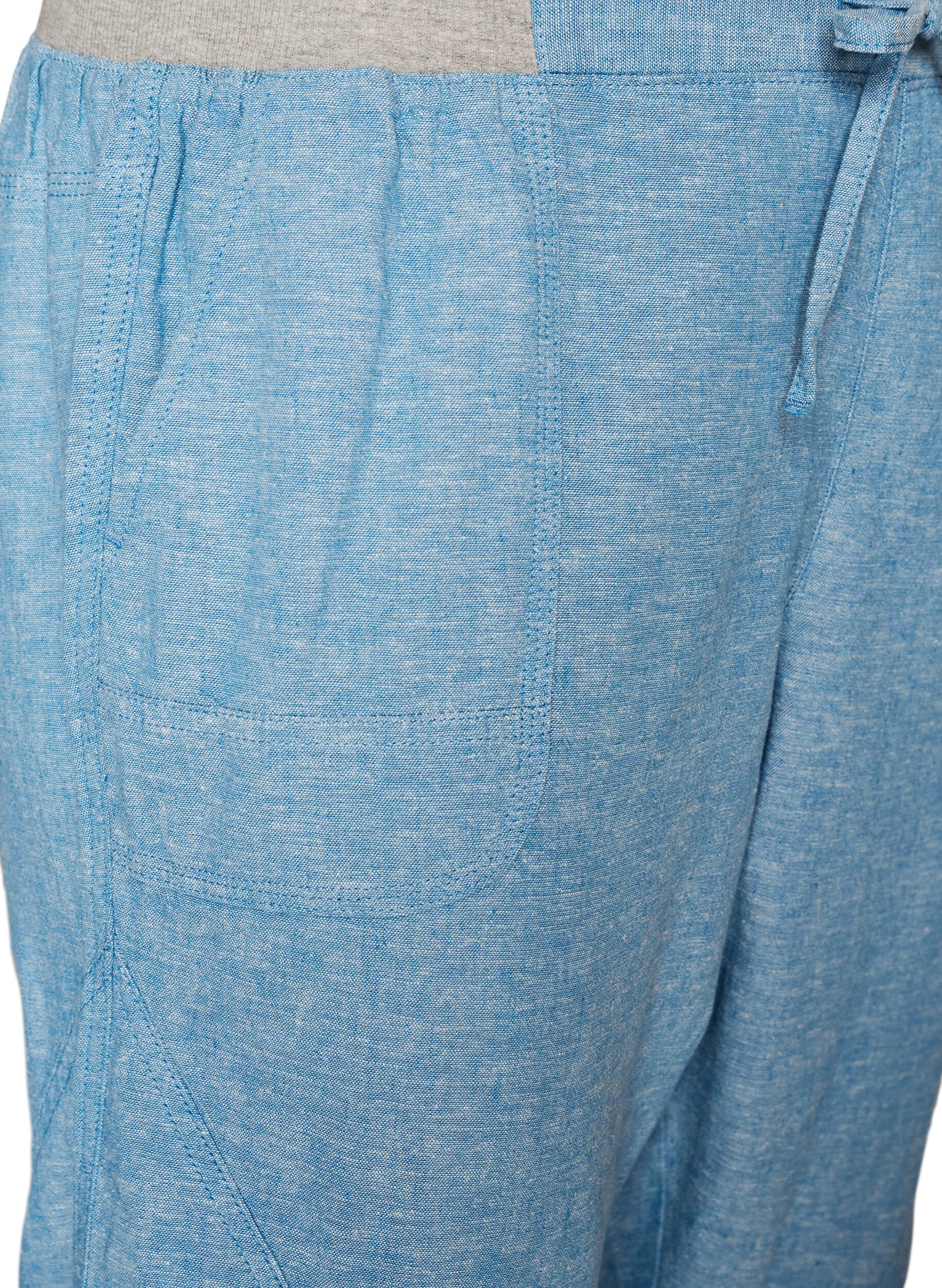 Zizzi Capribukser i bomull og lin med elastisk midje og knytesnor, Bl&aring;, Packshot image number 2