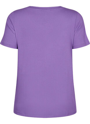 T-skjorte i viskose med ribb og V-hals, Deep Lavender, Packshot image number 1