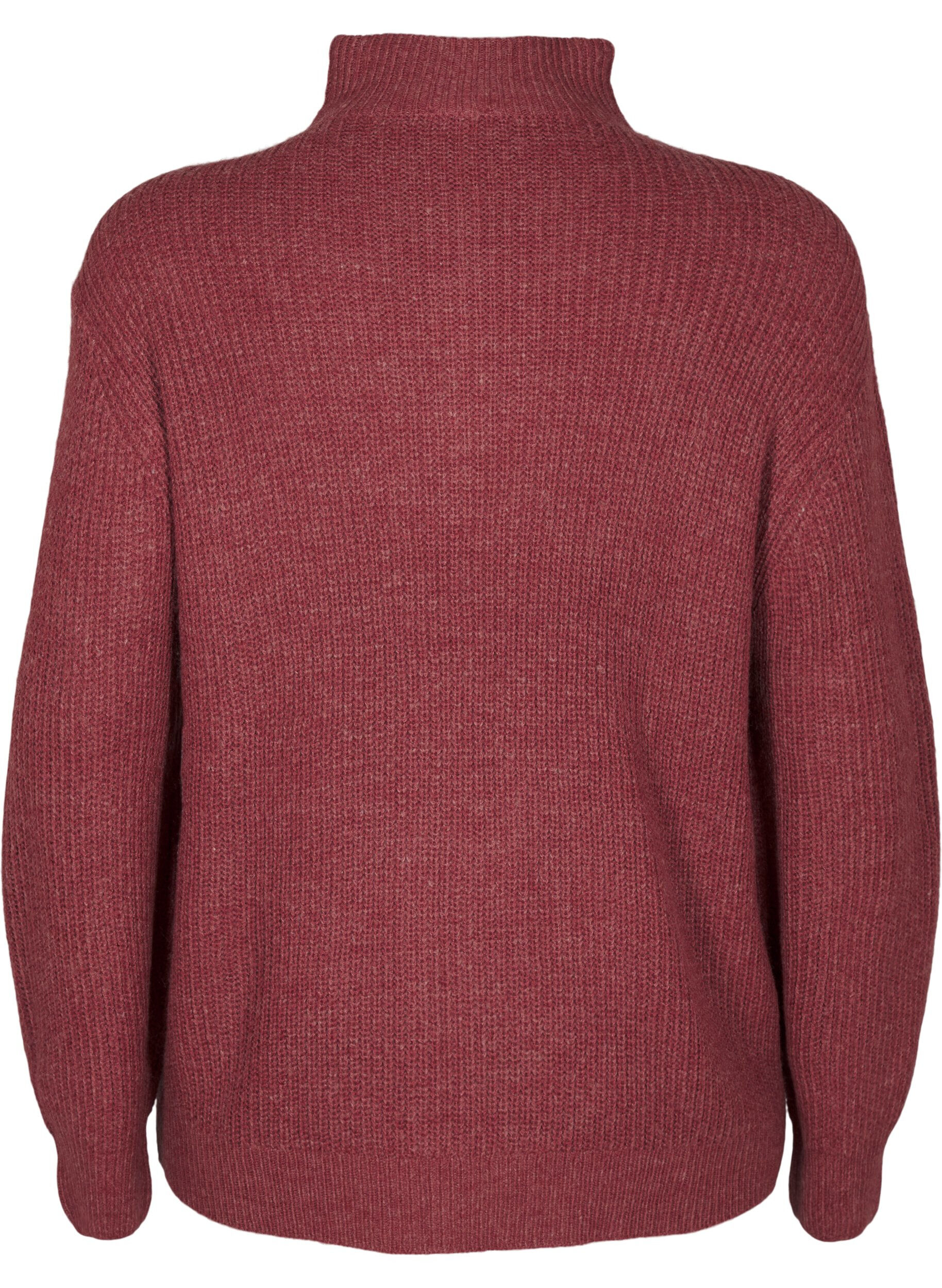ZizziStrikket genser med h&oslash;y hals og glidel&aring;s, R&oslash;d, Packshot image number 1