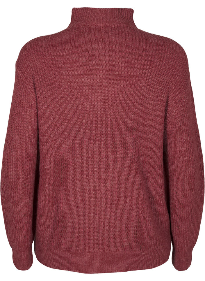 Strikket genser med h&oslash;y hals og glidel&aring;s, R&oslash;d, Packshot image number 1