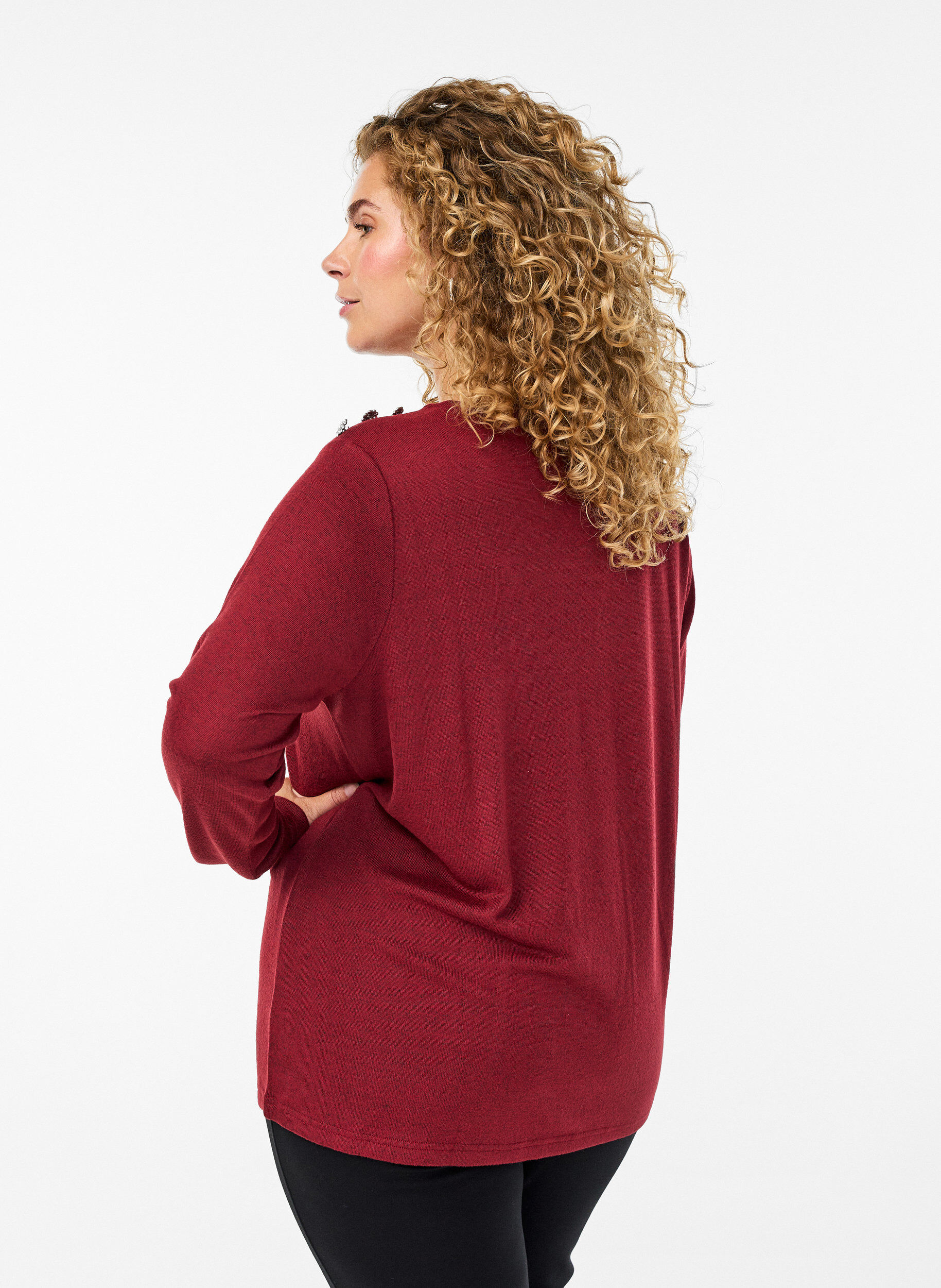 Zizzi Bluse med dekorative knapper, R&oslash;d, Model image number 2