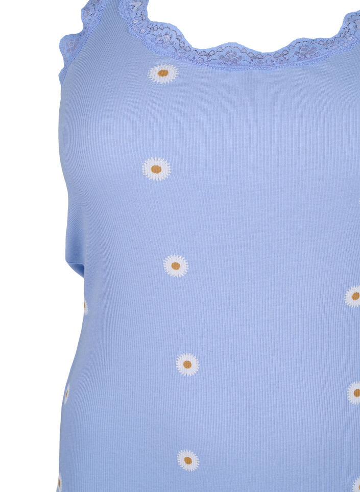 Topp med trykk og blondekant, Blå, Packshot image number 2