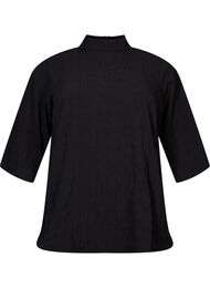 Bluse med høy hals og 3/4-ermer, Black