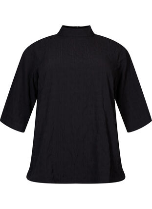 Bluse med høy hals og 3/4-ermer, Black, Packshot image number 0