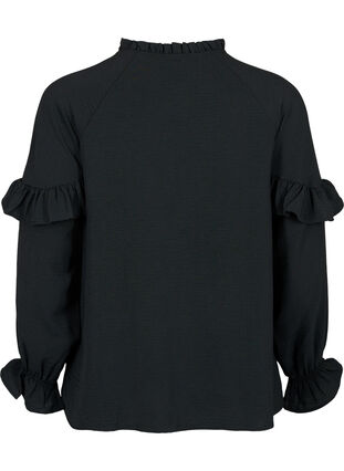 Bluse med volanger og knapper, Black, Packshot image number 1