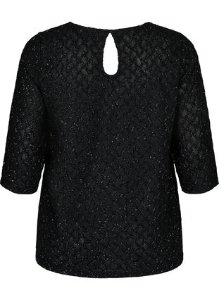 Mønstret bluse med 3/4-ermer og glitter, Black, Packshot image number 1