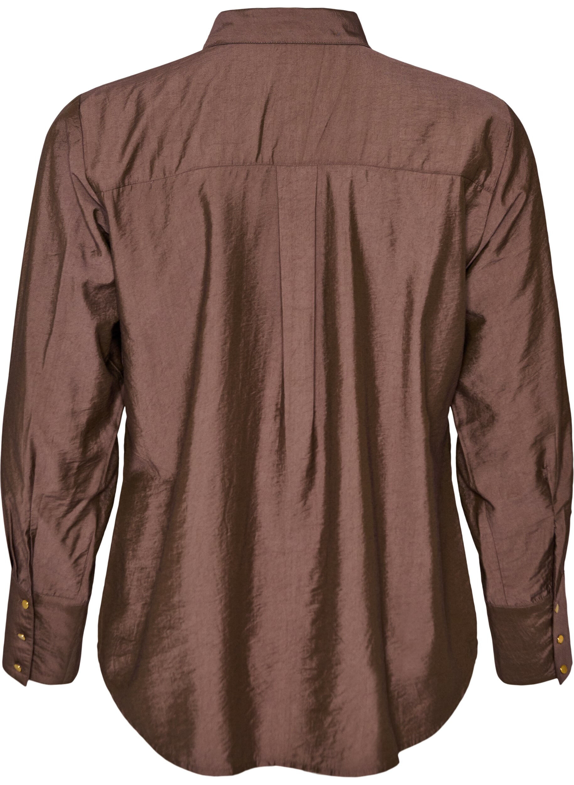 ZizziViskoseskjorte med gullknapper, Brun, Packshot image number 1