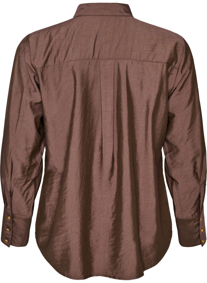 Viskoseskjorte med gullknapper, Brun, Packshot image number 1