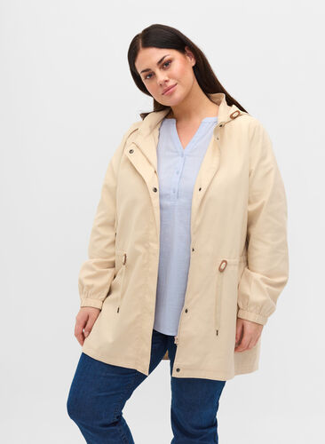 Lang parkas med hette, Birch, Model image number 0