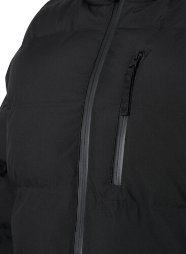Pufferjakke med hette og lommer, Black, Packshot image number 2
