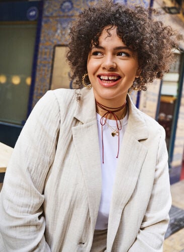 Zizzi Blazer i materialblanding med lin, Rainy Day, Image image number 0