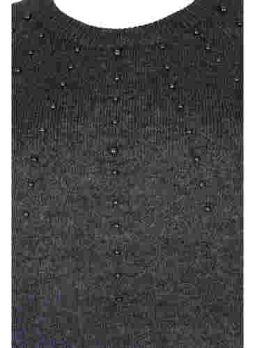 Strikkegenser med perler, Dark Grey Melange, Packshot image number 2