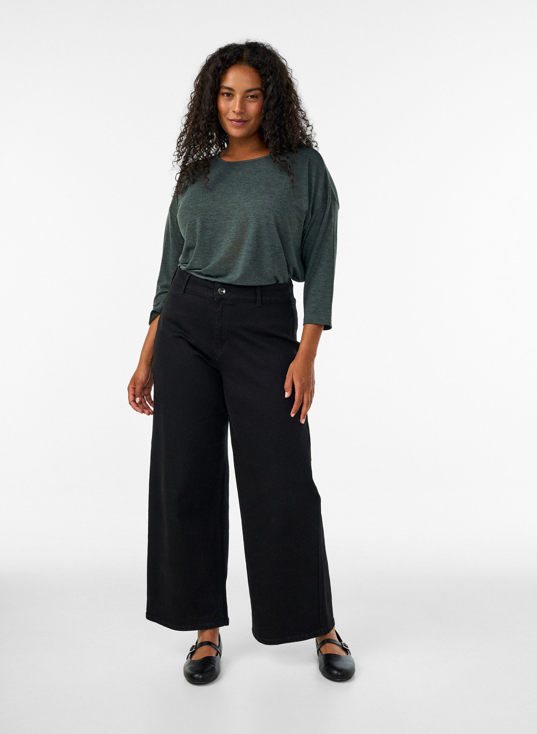 ZizziJersey bluse med 3/4 ermer, Gr&oslash;nn, Model image number 1