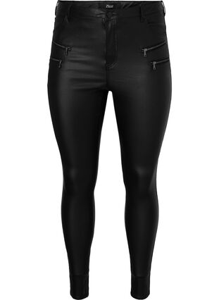 Coated Amy jeans med glidelåsdetaljer	, Black, Packshot image number 0