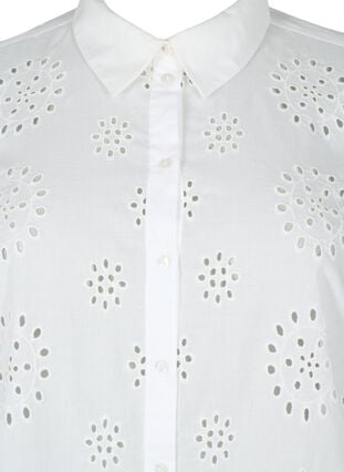 Skjortebluse med engelsk broderi og 3/4-ermer, Bright White, Packshot image number 2