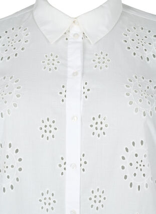 Zizzi Skjortebluse med engelsk broderi og 3/4-ermer, Bright White, Packshot image number 2
