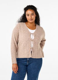 Strikket cardigan med knytedetaljer, Simply Taupe Mel. Strikket cardigan med knytedetaljer, Simply Taupe Mel., Model