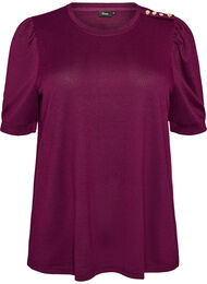 Bluse med knappedetaljer og korte puffermer, M&oslash;rk Bordeaux