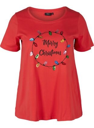 T-skjorte med julemotiv i bomull, Tango Red Merry, Packshot image number 0