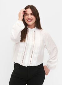 Skjortebluse i viskose med volangkrage, Bright White, Model
