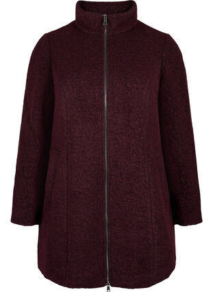 Zizzi Melert bouclékåpe med glidelås, Tawny Port Mel., Packshot image number 0
